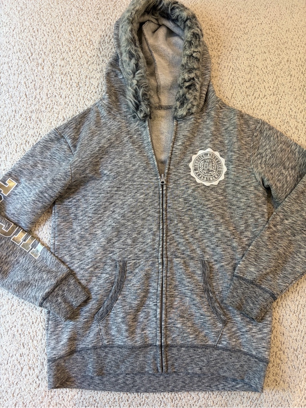 Y2K Justice Gray fur hood zip up